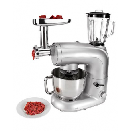 Robot de cuisine hachoir, mixeur et batteur en Inox avec Bol en acier inoxydable - 5,5 L