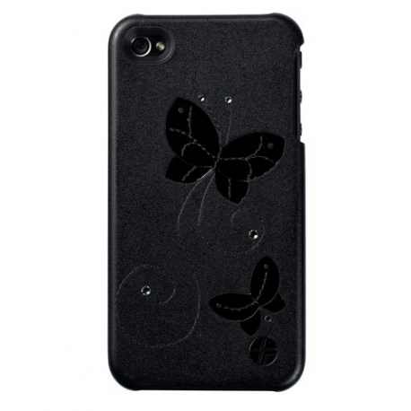 Coque pour iPhone 4/4S avec cuir véritable surpiqué et cristaux Swarovski - Rose