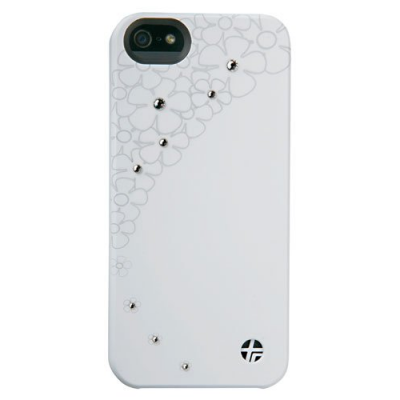Coque pour iPhone 5 avec cuir véritable surpiqué et cristaux Swarovski - Blanche