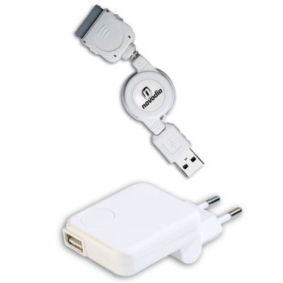 Câble rétractable pour iPod - iPad et iPhone - Prise Dock - Blanc 0,80m