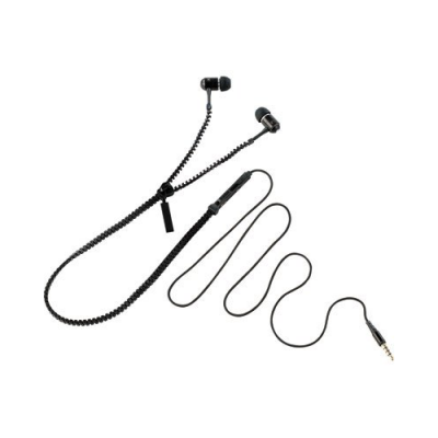 Écouteurs intra-auriculaires avec câble intégré dans fermeture à glissière textile - Noir
