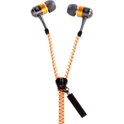 Écouteurs intra-auriculaires avec câble intégré dans fermeture à glissière textile - Orange