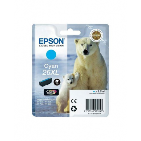 Cartouche originale Epson 26 Cyan (Ours Polaire) Version XL