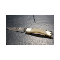 Couteau de poche pliable en acier Damas avec manche en os véritable