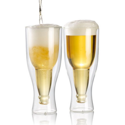 2 verres à bière à double paroi effet Bouteille renversé - 33 cl