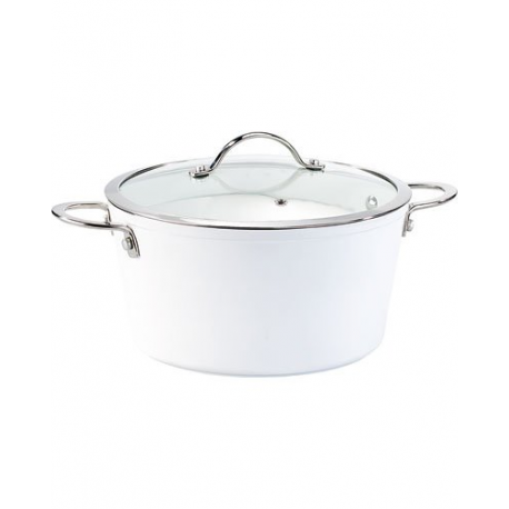 Casserole aluminium avec revêtement en céramique + couvercle en verre transparent - 24 cm - Blanc