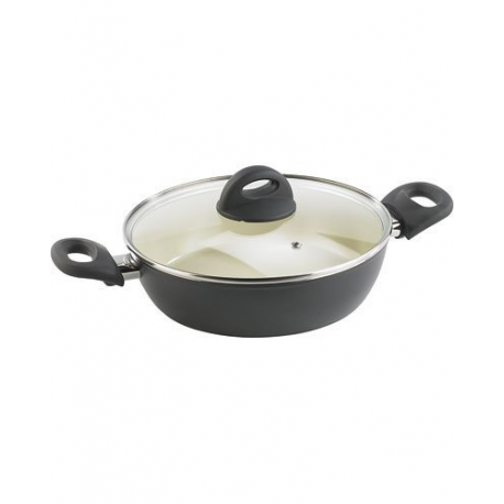 Casserole en aluminium avec revêtement en céramique + 2 poignées + couvercle en verre transparent - 24 cm - Bleue