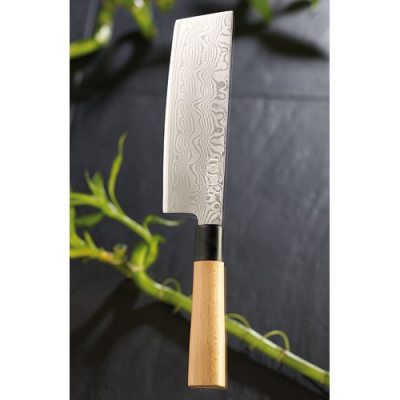 Couteau Hachoir à viande ultra coupant - Lame en acier Damas - 17,5 cm