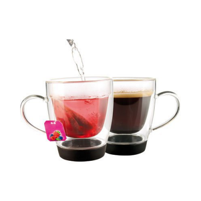 2 Tasses double paroi pour maintenir la température avec dessous en silicone