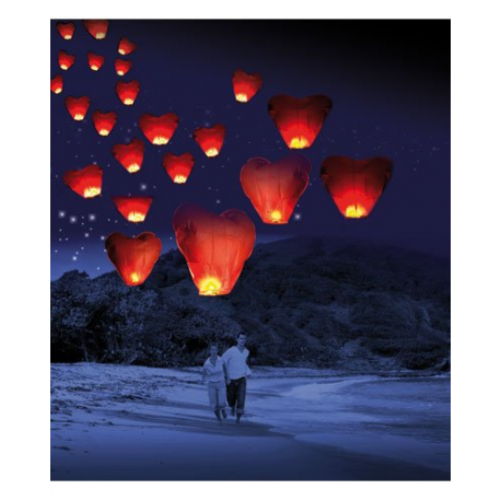 Lanterne volante porte-bonheur en forme de coeur St Valentin
