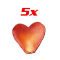 5 Lanternes volantes porte-bonheur en forme de coeur St Valentin