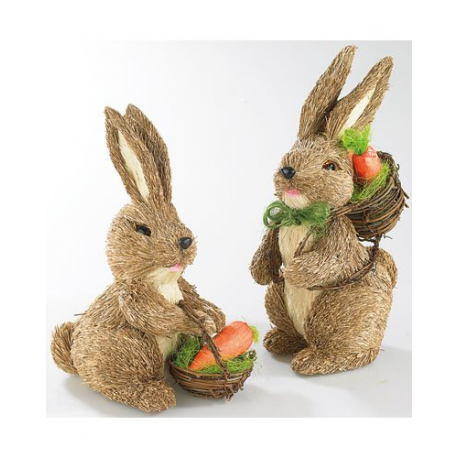 2 lapins en paille pour Pâques