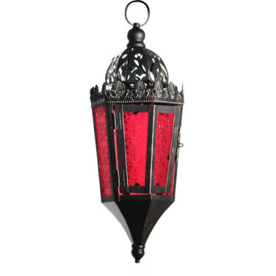 Lanterne d'extérieur - Verre Rouge - Modèle orientale - 36 cm