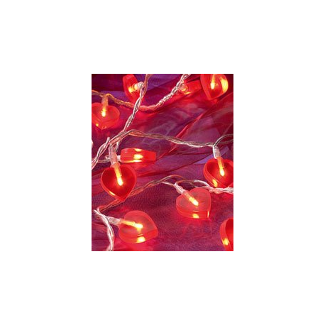 Guirlande d'ampoules Coeurs rouges 20 LED blanches - Parfait pour la St Valentin - Longueur 3 m
