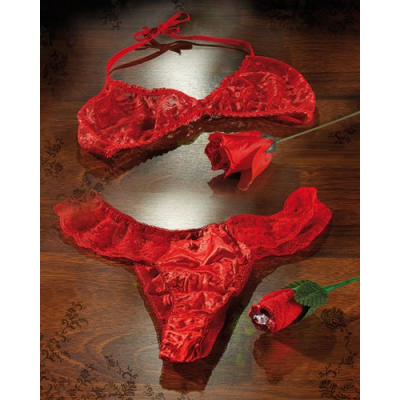 Ensemble dessous sexy - Soutien-gorge Bonnet B + culotte rouge en dentelle - Taille universelle