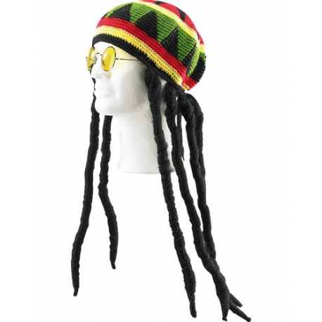 Bonnet Rasta jamaïcain et lunettes Dreadlocks déguisement