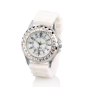 Montre silicone avec strass scintillants blanche aiguilles lumineuses