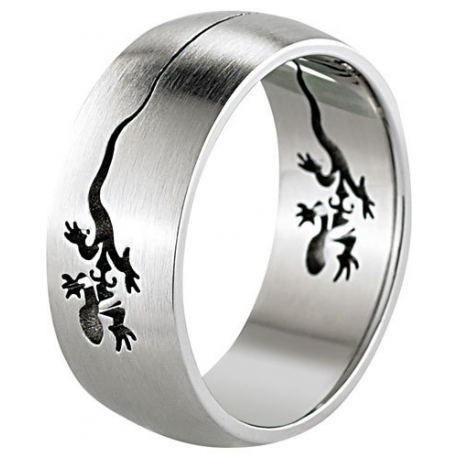 Bague en acier - taille 59 - motif lézard