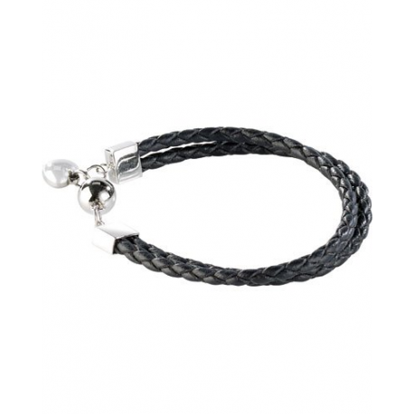 Bracelet en lanières de cuir noir tressé - pendentif coeur - fermeture aimantée