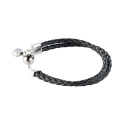 Bracelet en lanières de cuir noir tressé - pendentif coeur - fermeture aimantée