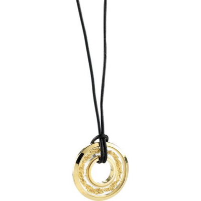 Pendentif cercle d'or 23 carats et collier en cuir