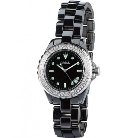 Montre femme Inox et céramique avec strass noir