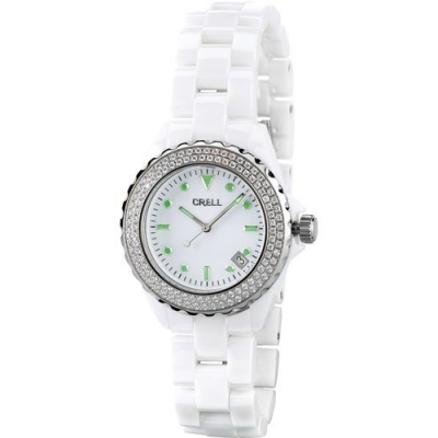 Montre femme Inox et céramique avec strass blanc