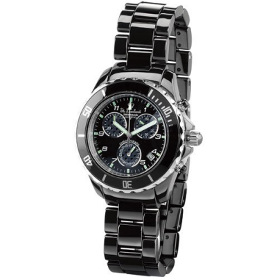 Montre homme Inox et céramique avec strass noir