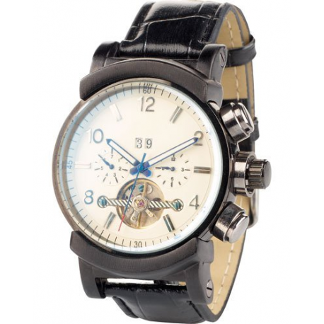 Montre homme sport chic acier et cuir noir