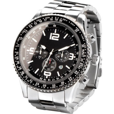 Montre en acier brossé large cadran style chic