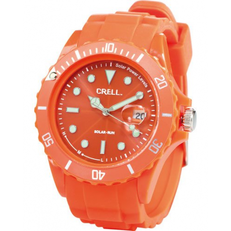 Montre sport orange - rechargement solaire - aiguilles phosphorescentes