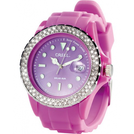 Montre violette scintillante - rechargement solaire - aiguilles phosphorescentes