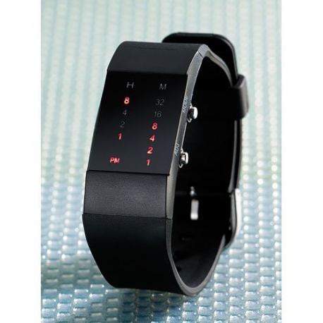 Montre chic futuriste pour femme - bracelet cuir croco - affichage LED