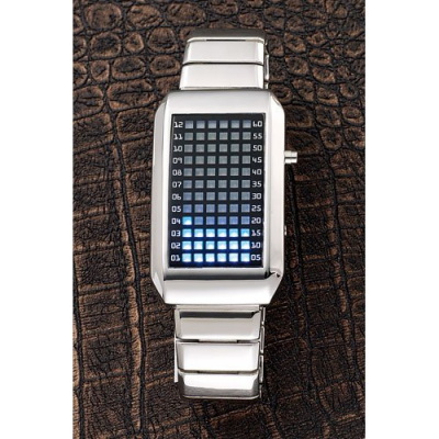 Montre futuriste animation LED bleu - acier inoxydable