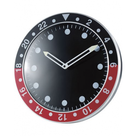 Horloge murale aluminium brossé noir et rouge