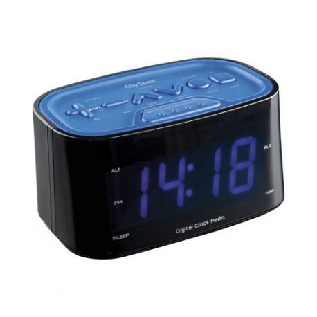 Radio-Réveil avec grand affichage et protection anti-coupure de courant - Bleu