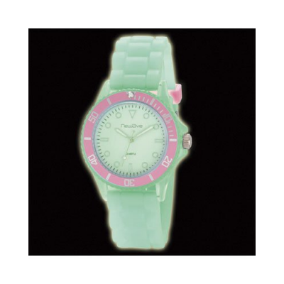 Montre stylé avec bracelet phosphorescent en silicone souple et confortable - Rose