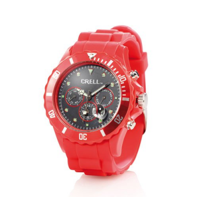 Montre sport multifonction avec bracelet en silicone extensible et confortable - Rouge brillant