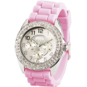 Montre stylé pour femme avec bracelet en silicone souple et très confortable - Rose bonbon avec strass