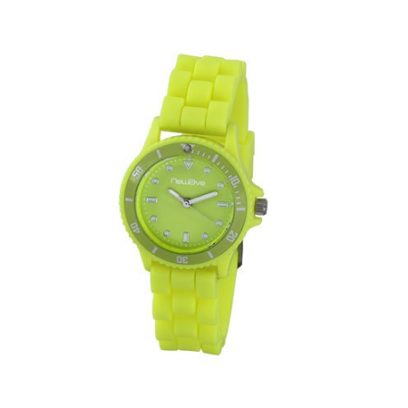 Montre stylé avec bracelet en silicone souple et très confortable - Jaune fluorescent