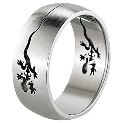 Bague en acier - taille 65 - motif lézard