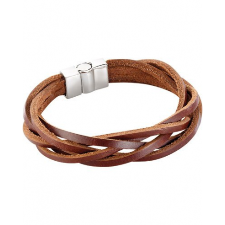 Bracelet en cuir véritable à lanières entrelacées - Marron
