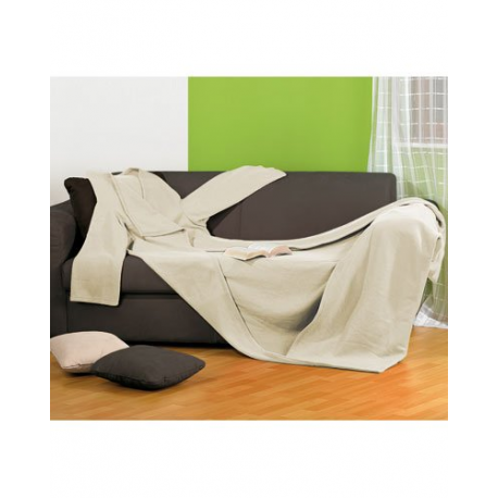 Couverture beige extra douce avec manches et emplacement pour les pieds