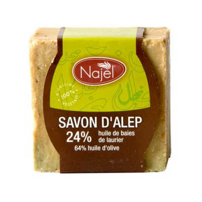 Savon naturel d'Alep sans colorant à 24% d'Huile de baies de laurier - 200 g