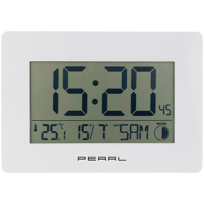 Horloge digitale grands chiffres thermomètre et lune pearl