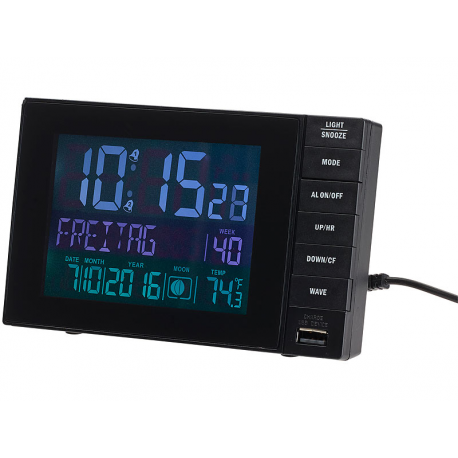 Réveil digital radio-piloté thermomètre et port usb de chargement