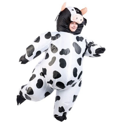 Costume gonflable pour adulte forme vache tachetée gonfleur