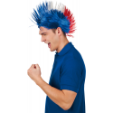 Perruque de punk tricolore bleu blanc rouge pour supporter