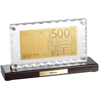Billet de 500 euros doré dans présentoir : décoration bling