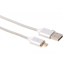 Câble micro usb tressé blanc dongle magnétique 1m